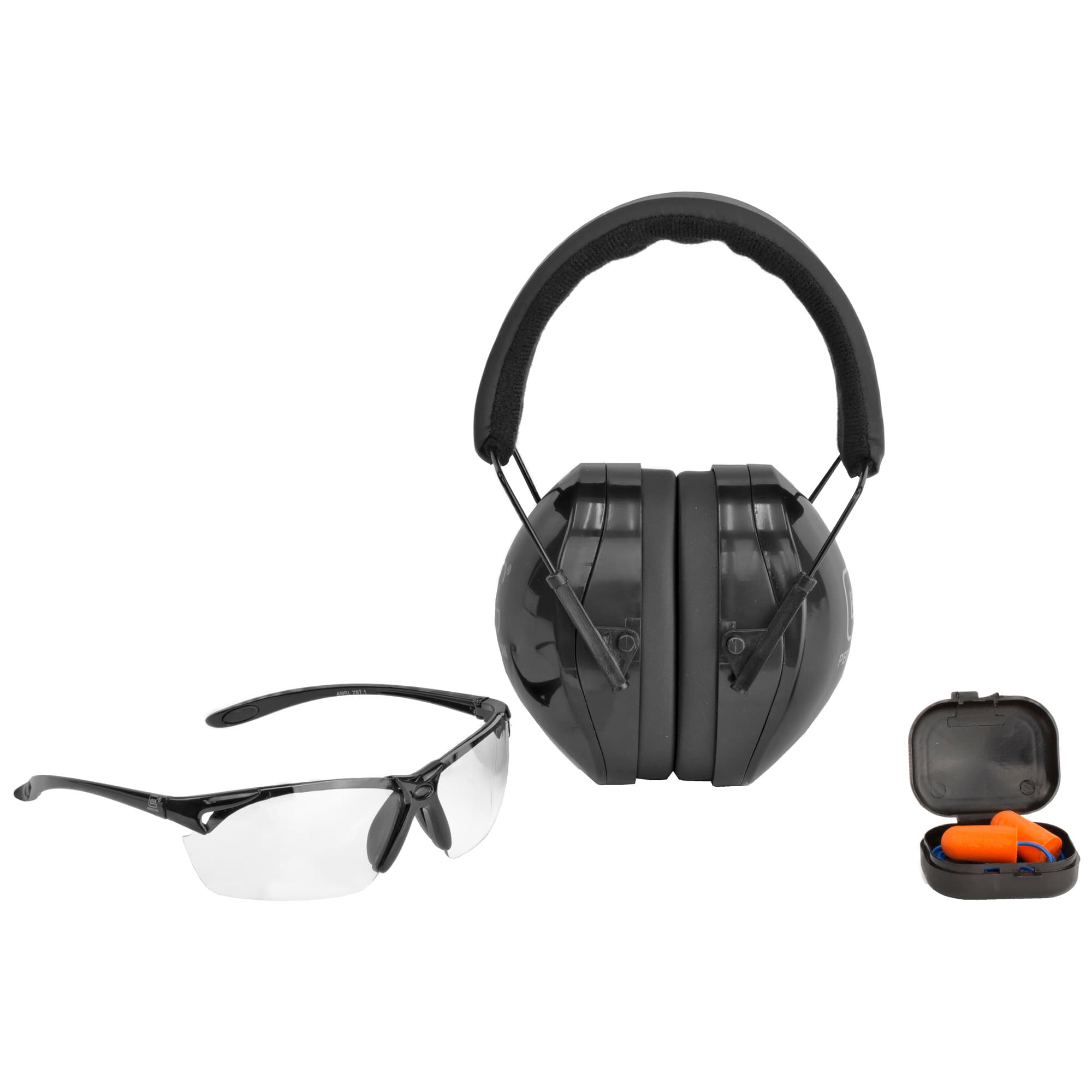 RANGE KIT WITH PASSIVE MUFFS, EAR PLUGS AND SHOOTING GLASSES