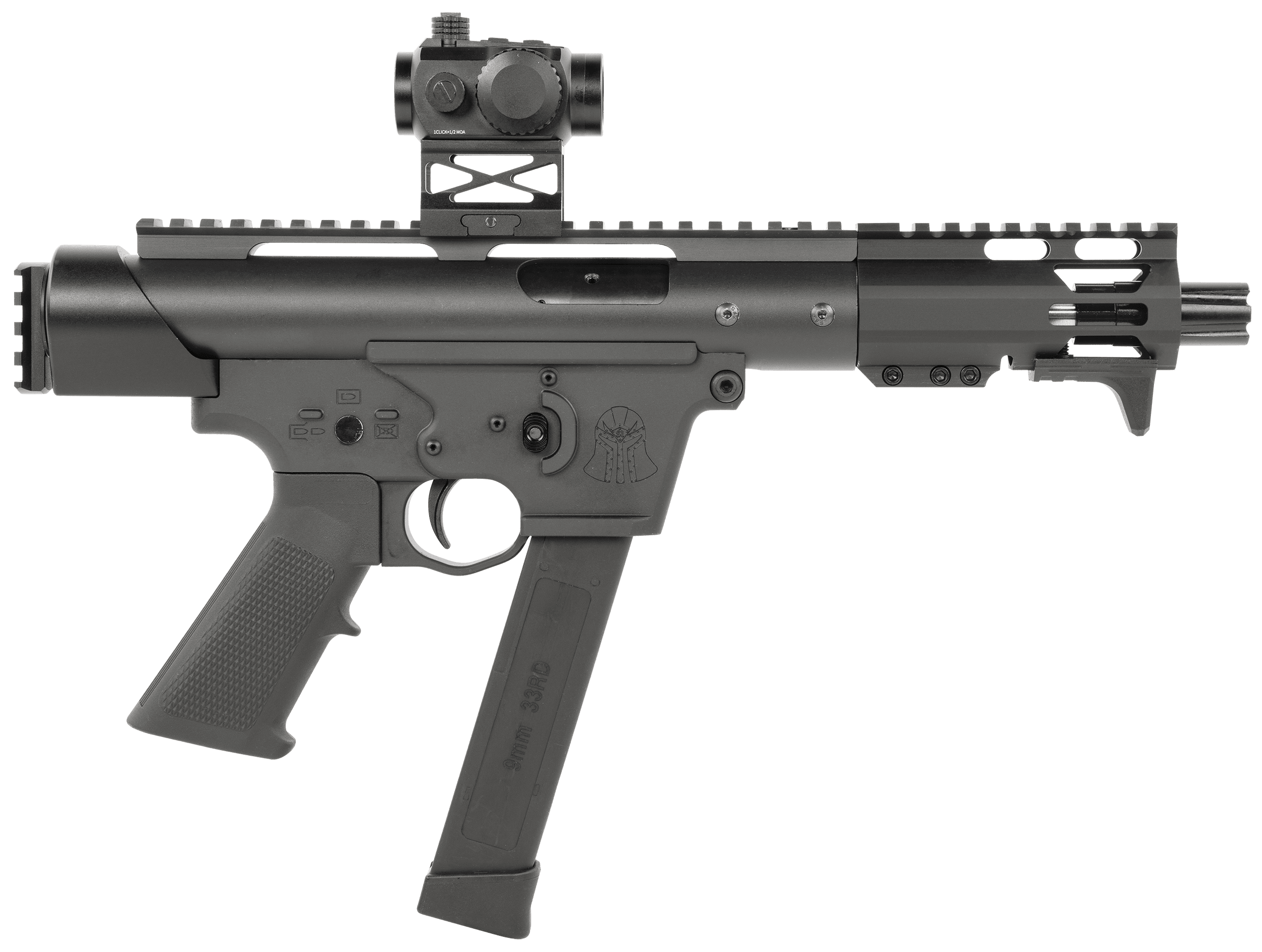 Tactical Superiority SIATAC09055RD Tac-9 9mm Luger 5.50" Black Hard Coat Anodized Rec Picatinny Rail End Cap Black A2 Grip Includes Red Dot