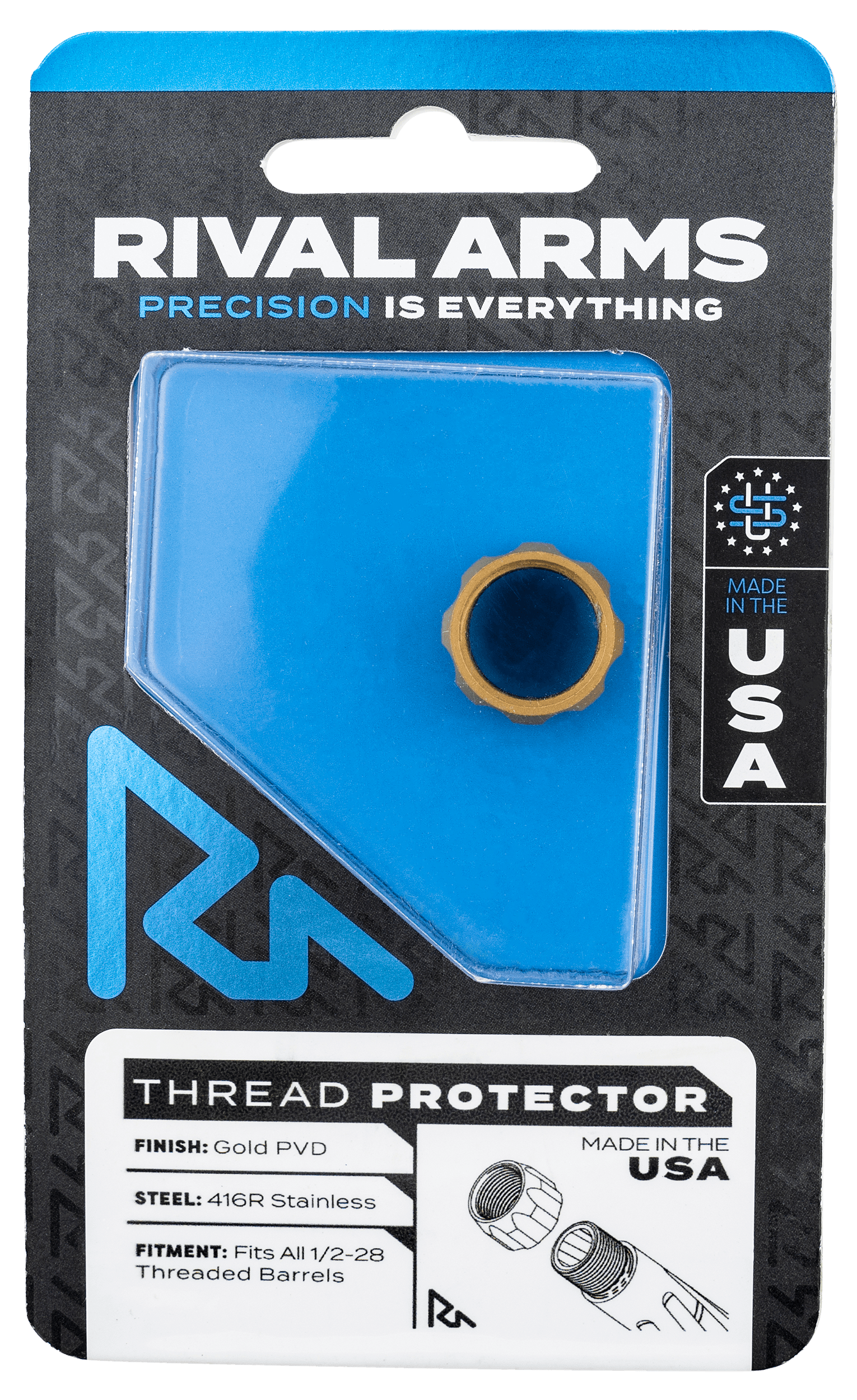 Rival Arms Thread Protector 9mm Luger Gold PVD 416R Stainless 1/2x28