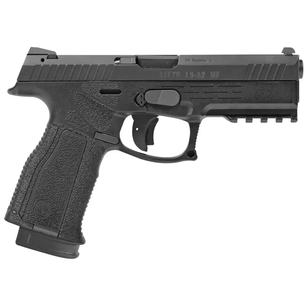 Steyr Arms 78.123.2H0 L9-A2 MF 9mm Luger Caliber with 4.50" Barrel, 17+1 Capacity, Overall Black Finish, Picatinny Rail Frame, Serrated Slide & Interchangeable Backstrap Grip