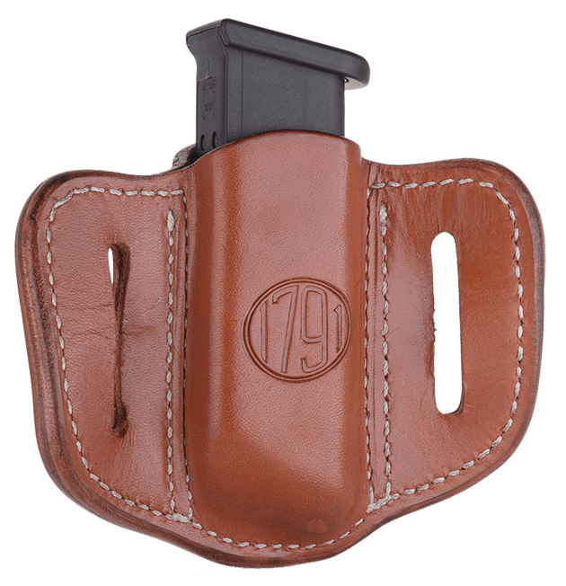 1791 Gunleather MAG12CBRA MAG1.2 Single Mag Holster Classic Brown Leather Belt Slide Compatible w/ Double Stack Ambidextrous