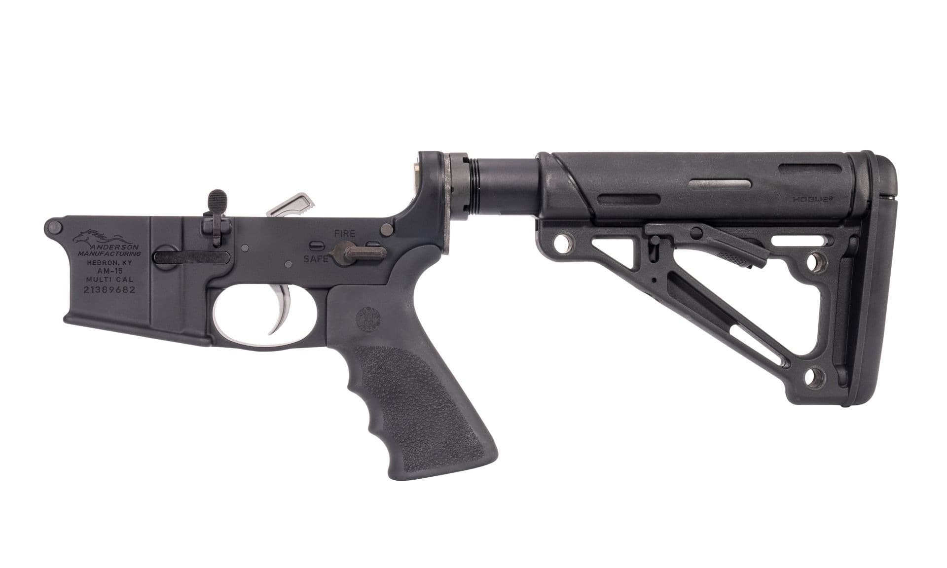 Anderson AM-15 Forged Complete AR Lower - Black | Hogue Buttstock | Closed Trigger Guard