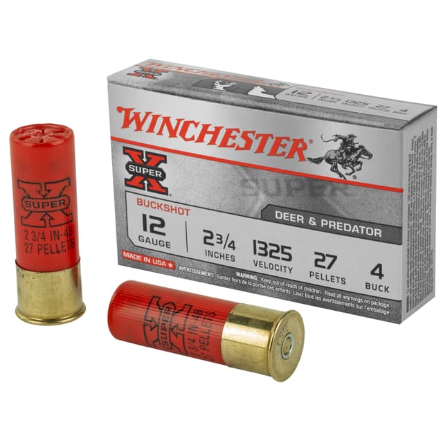 Winchester Ammo XB124 Super X 12Gauge 2.75" 27Pellets 4Buck Shot 5 Per Box/50 Case
