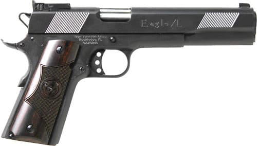Iver Johnson Arms EAGLEXL45 Eagle XL Deluxe Full Size Frame 45 ACP 8+1 6" Steel Barrel, Matte Blued Serrated Steel Slide & Frame w/Beavertail, Diamondwood Walnut w/Integrated Logo Grip, Right Hand
