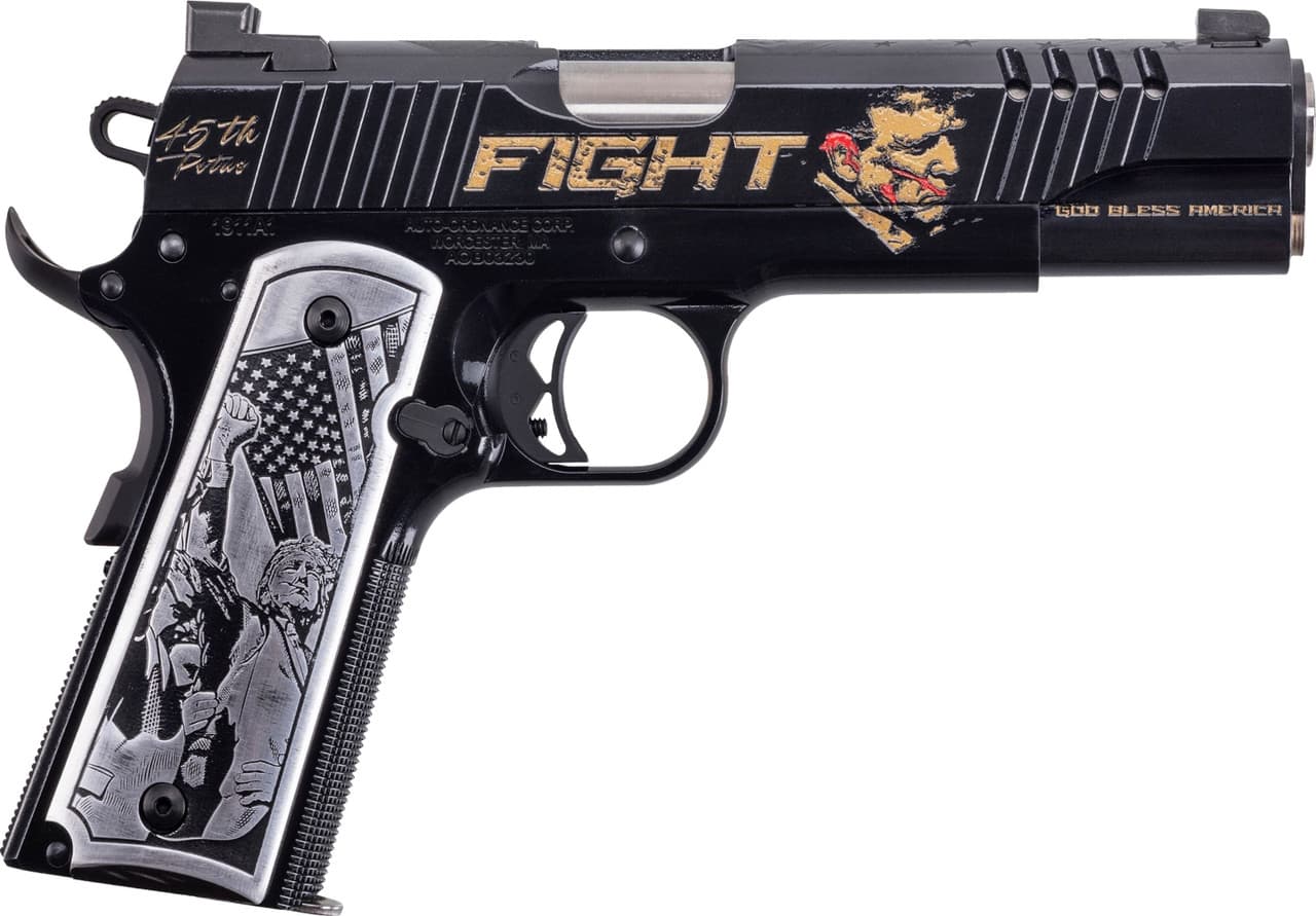 Auto Ordnance Trump Fight 1911 45 ACP 5 in 7 Rounds Stainless Steel Gold Finish