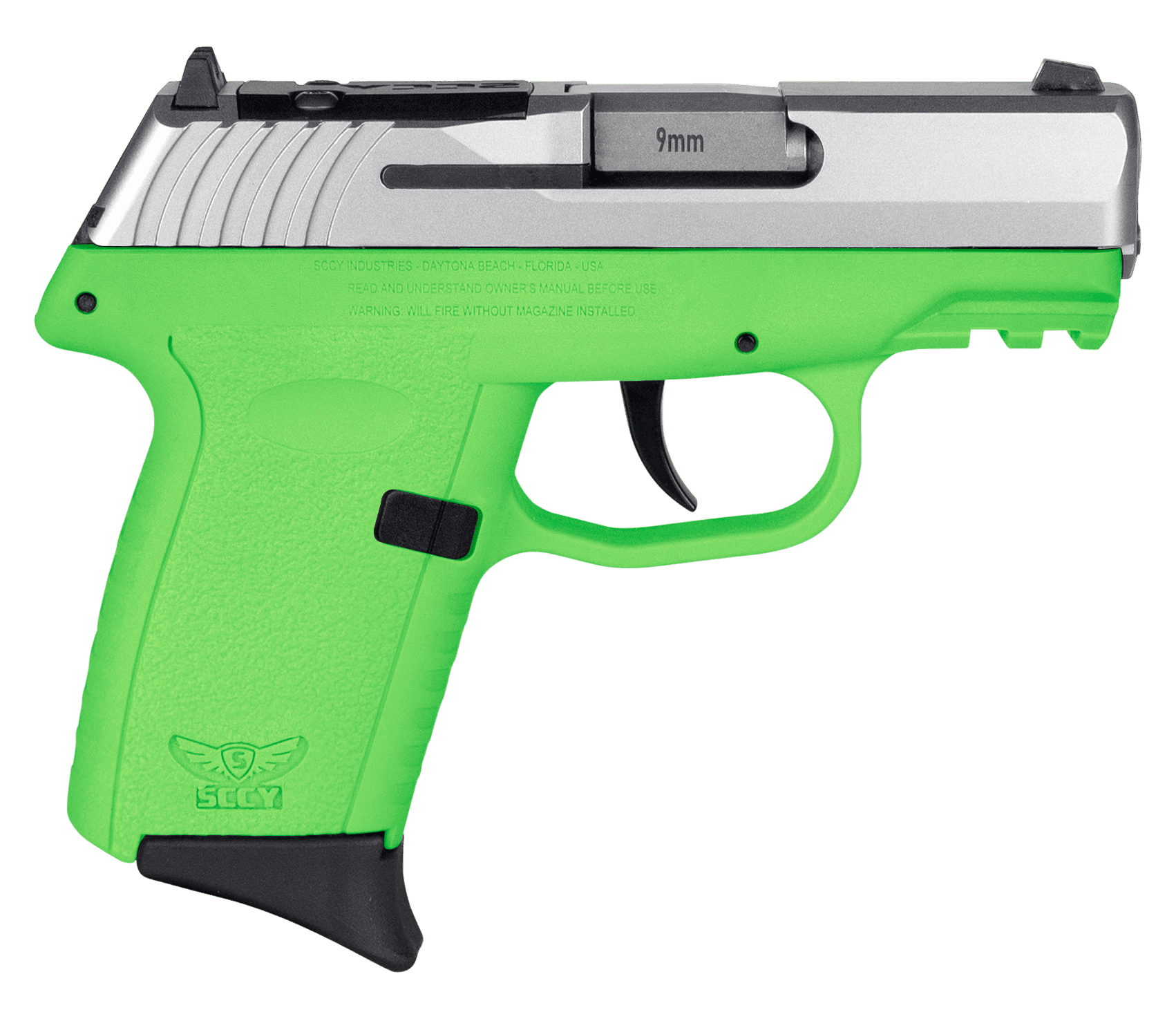 SCCY Industries CPX2TTLGRDRG3 CPX-2 Gen3 RD 9mm Luger 10+1 3.10" Lime Green Polymer w/Picatinny Rail Serrated Stainless Steel Slide Lime Green Polymer Grip