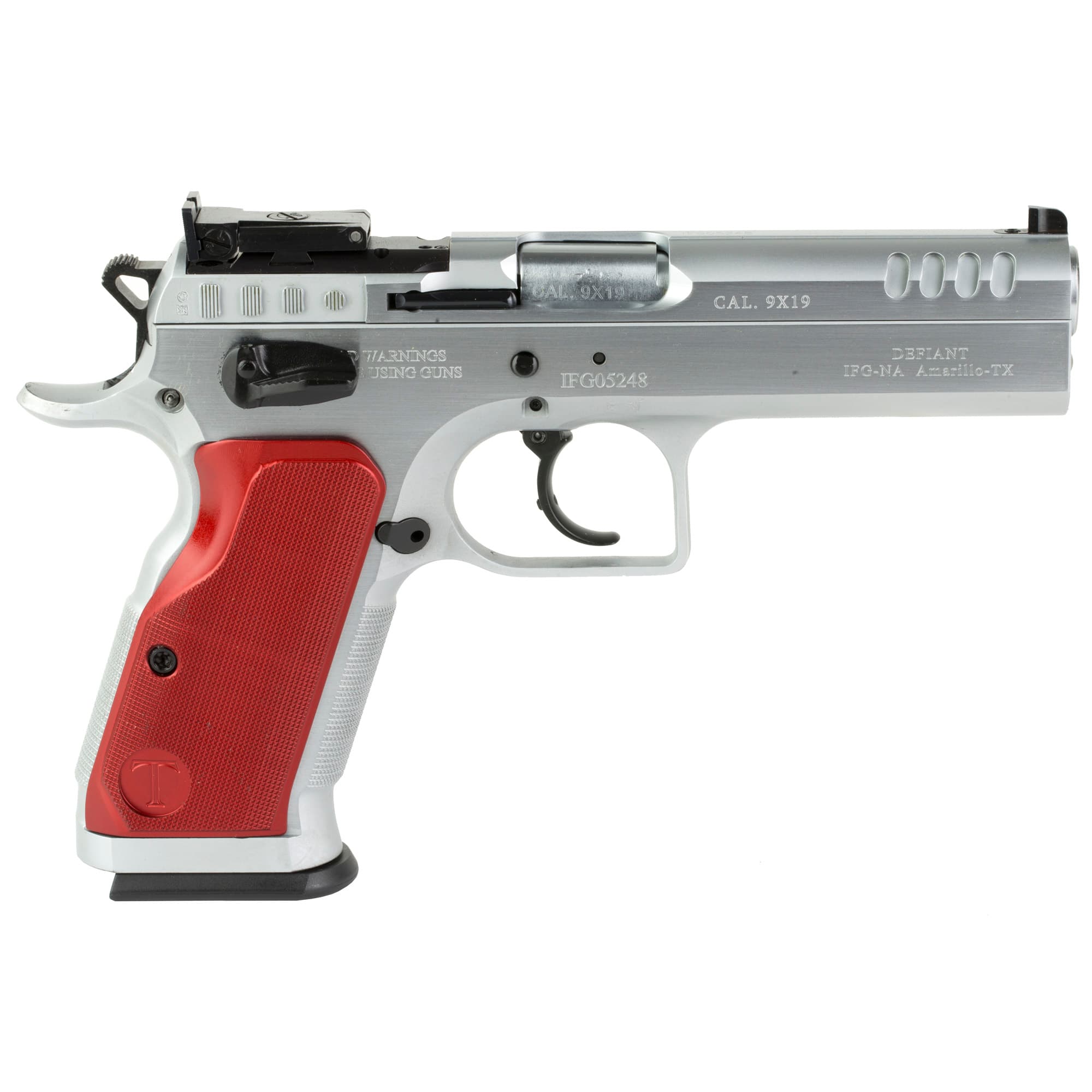 Tanfoglio IFG TFSTOCK29OR Stock II 9mm Luger 16+1 4.44" Stainless Polygonal Rifled Barrel, Ported Slide & Frame w/Red Polymer Grips