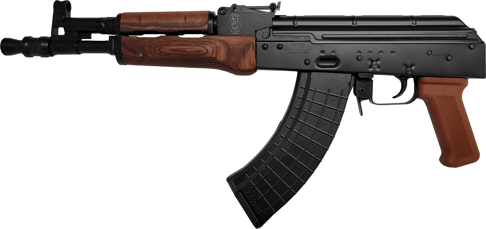 Pioneer Arms Original Hellpup AK-47 Pistol - Black | 7.62x39 | 11.73" Barrel | Castle Type Muzzle Break | Laminated Wood Furniture