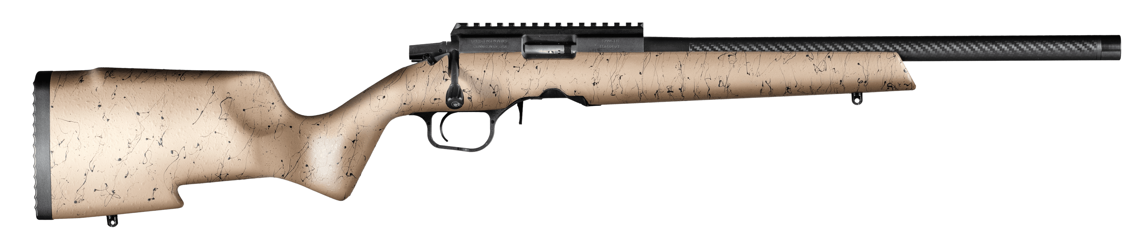 Christensen Arms 8011200100 Ranger 22 LR 10+1 18" Carbon Fiber/Threaded Barrel, Black Anodized Finish, Tan with Black Webbing Stock