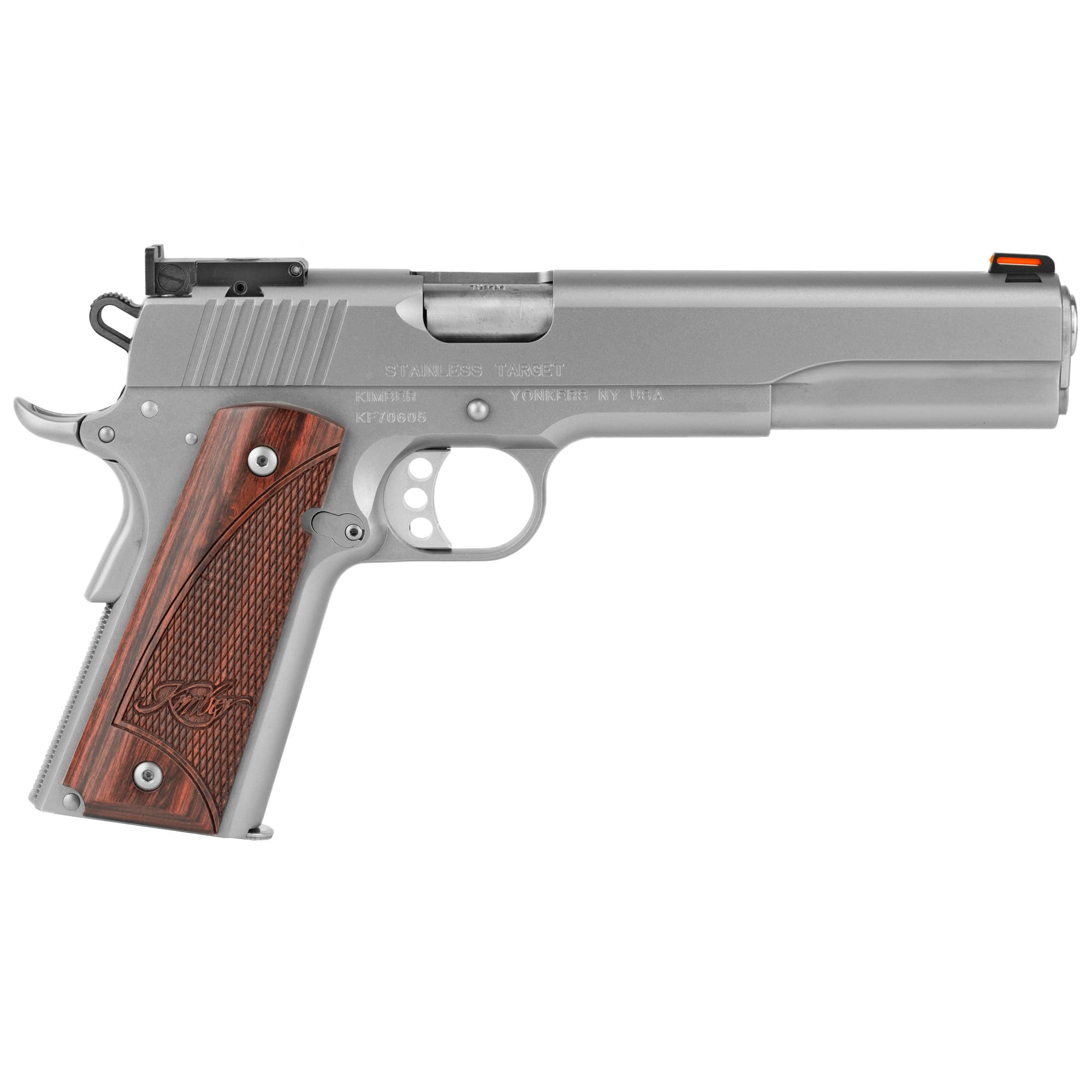 Kimber Mfg.,inc 3000372 Stainless Target LS 10mm 8+1 6" Ramped Barrel Satin Silver Stainless Steel Slide Rosewood Grip