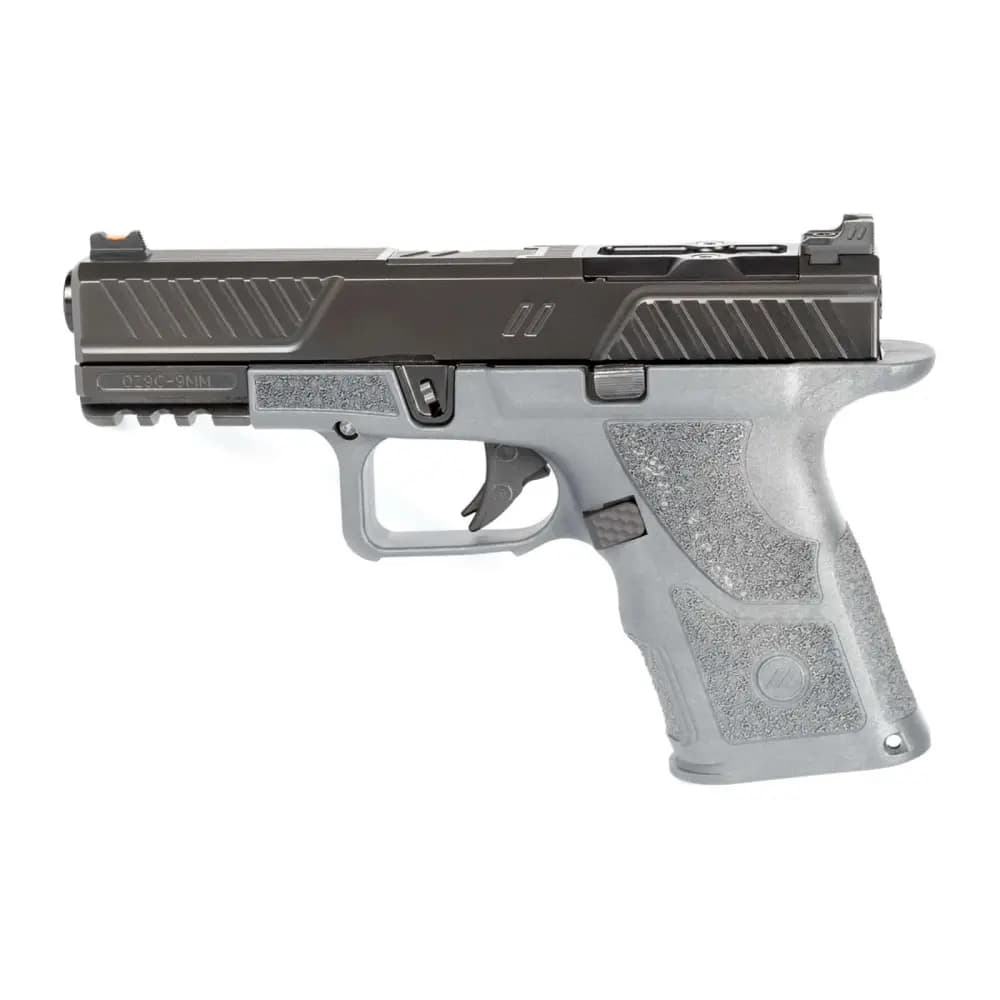 ZEV OZ9C-CPT-COM-G OZ9 Elite Compact 9mm Luger Caliber with 19+1 Capacity, Gray Finish Picatinny Rail Frame, Serrated/Optic Cut Black Stainless Steel Ported Slide & Polymer Grip