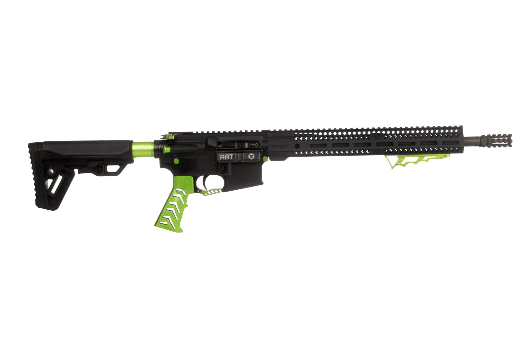 Alien Armory Tactical AAT-15 223 Wylde, 16in. Barrel, 30rd, 14" MLOK Rail, Pineapple Flash Hider & upgraded AAT Parts - Green