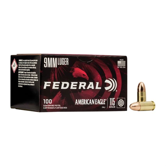 Federal American Eagle 9mm Luger Full Metal Jacket 115 Grain 100 Rounds