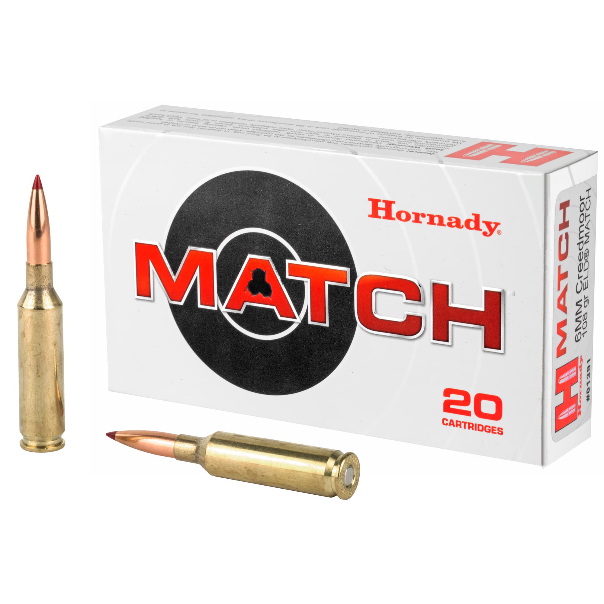 Hornady Match Rifle, 6mm Creedmoor, Eld Match, 108 Grain, 20 Rounds