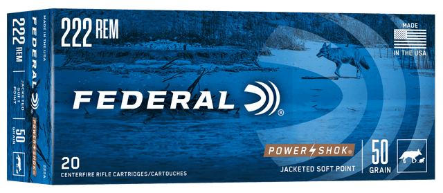 Federal Power-Shok 222 Remington Jacketed Soft Point 50 Grain 20 Rounds