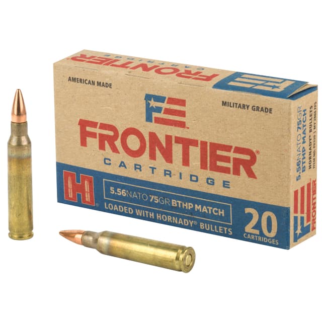 Hornady, Frontier Rifle Ammo, 5.56x45mm Nato, Hollow Point Boat Tail Match, 75 Grain, 20 Rounds