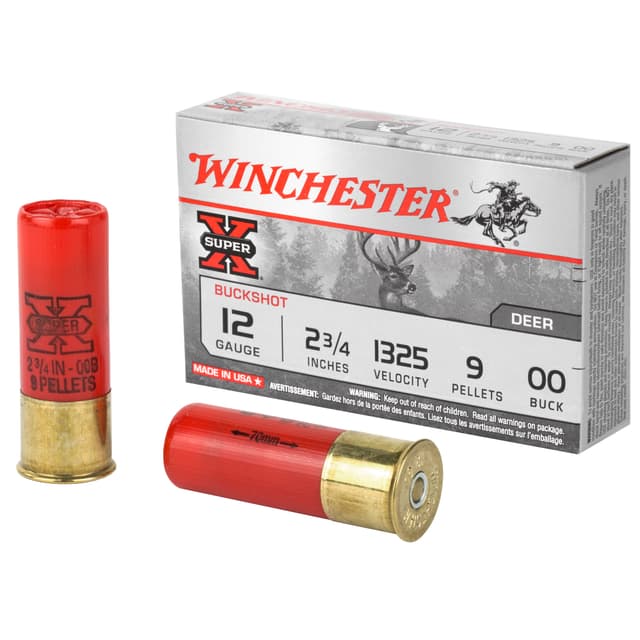 Winchester Super-X Load 12 Gauge Buckshot 00 Buck 9 Pellets 5 Rounds