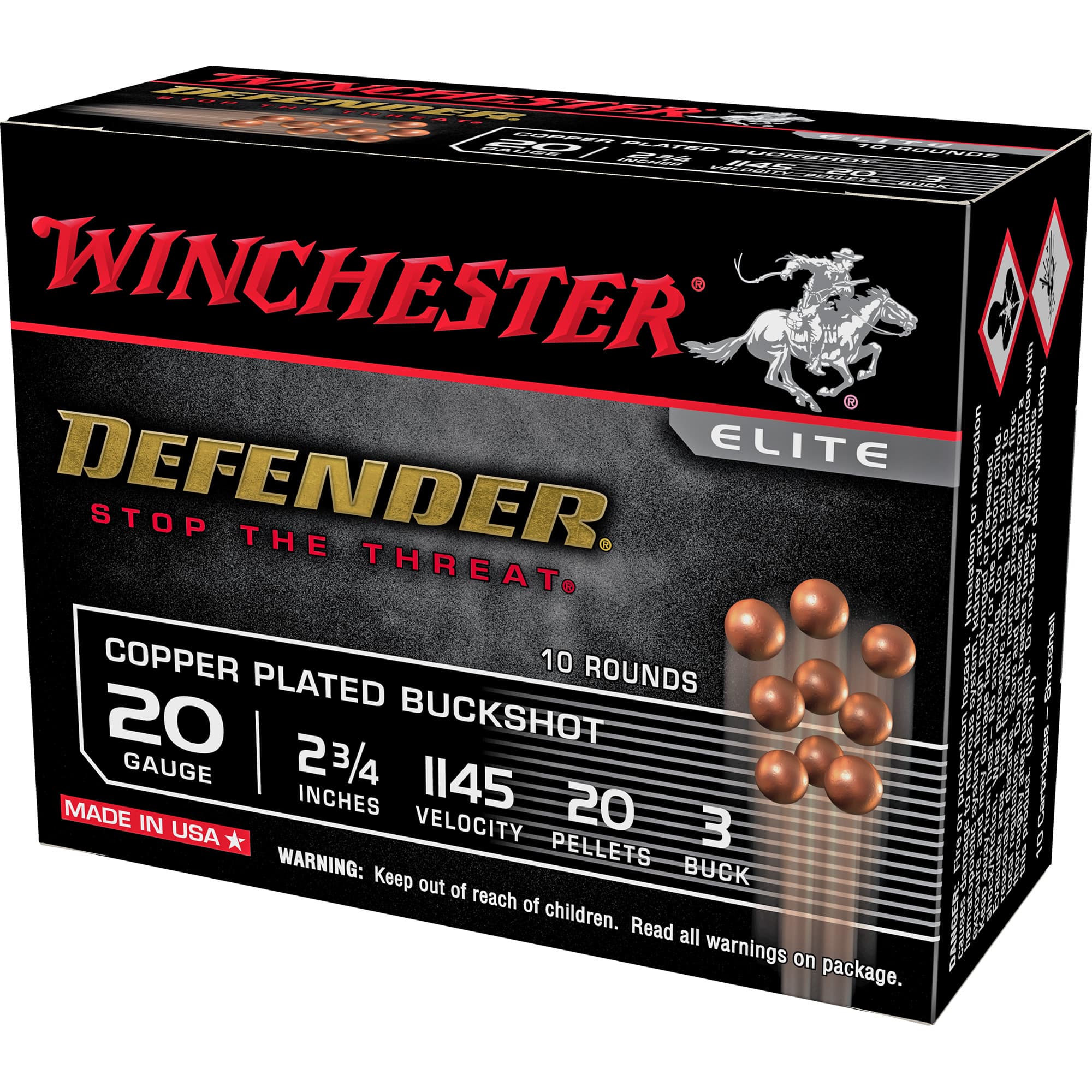 Winchester, Defender Load, 20 Gauge, Buckshot, 3 Buck, 10 Rounds
