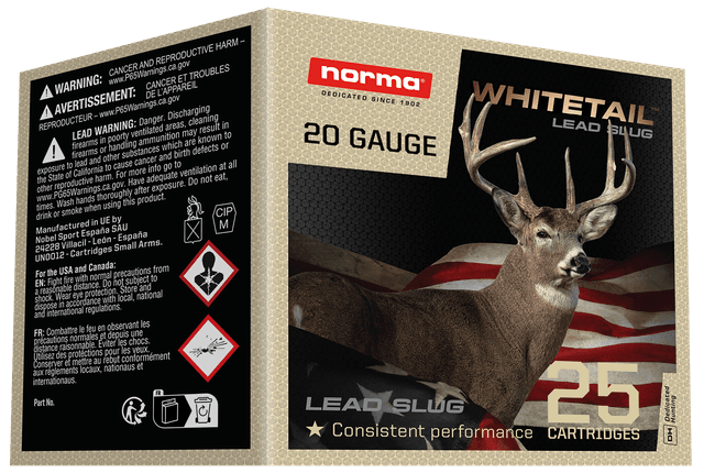 Norma Ammunition 1198043420 Whitetail 20Gauge 2.75" 1oz Slug Shot 25 Rounds