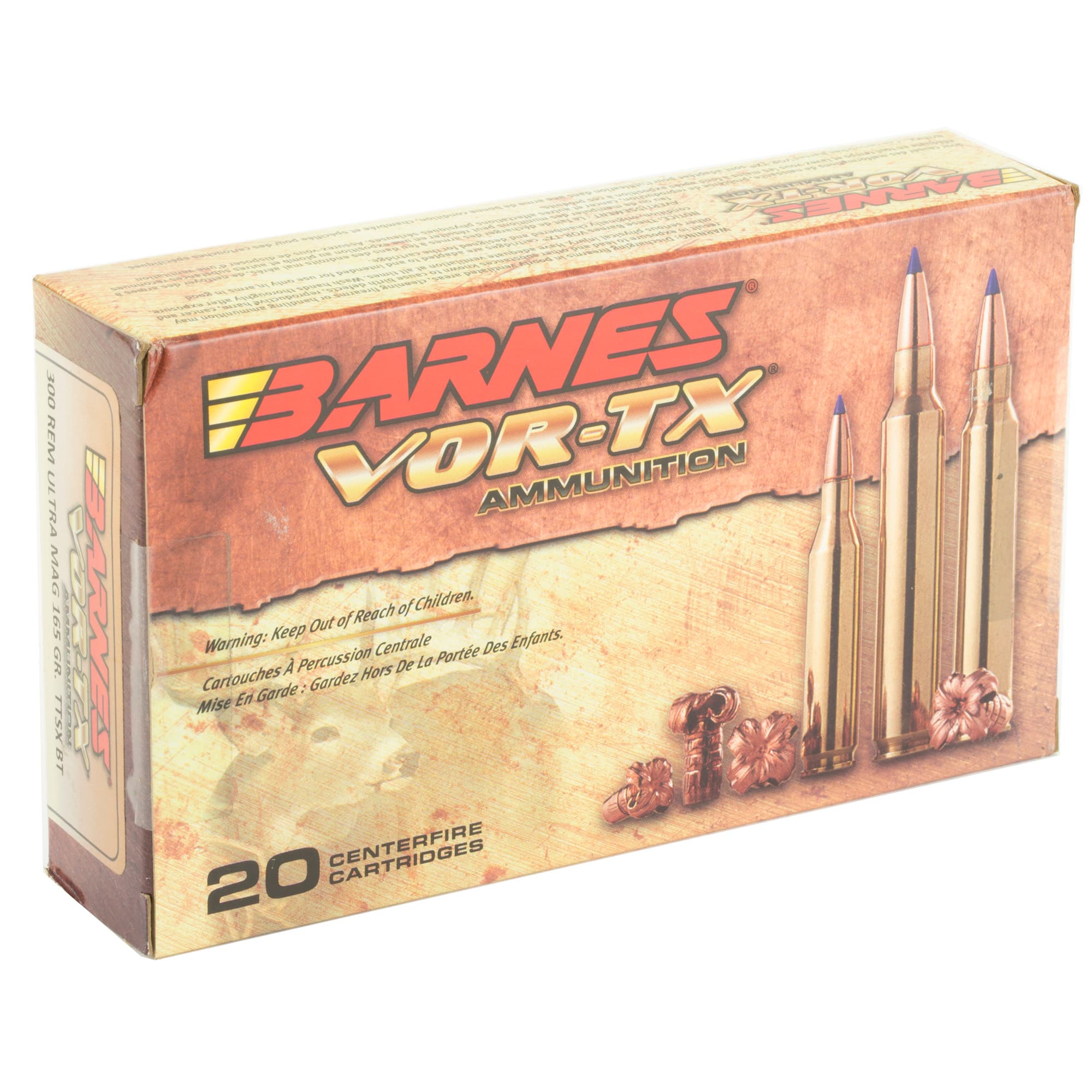 Barnes Bullets VOR-TX 300 Remington Ultra Magnum Tipped TSX Boat Tail 165 Grain 20 Rounds