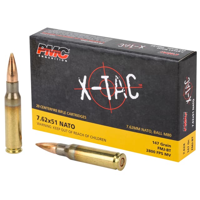 PMC X-TAC 7.62NATO Rifle Ammo - 147 Grain | FMJ-BT | 20rd Box