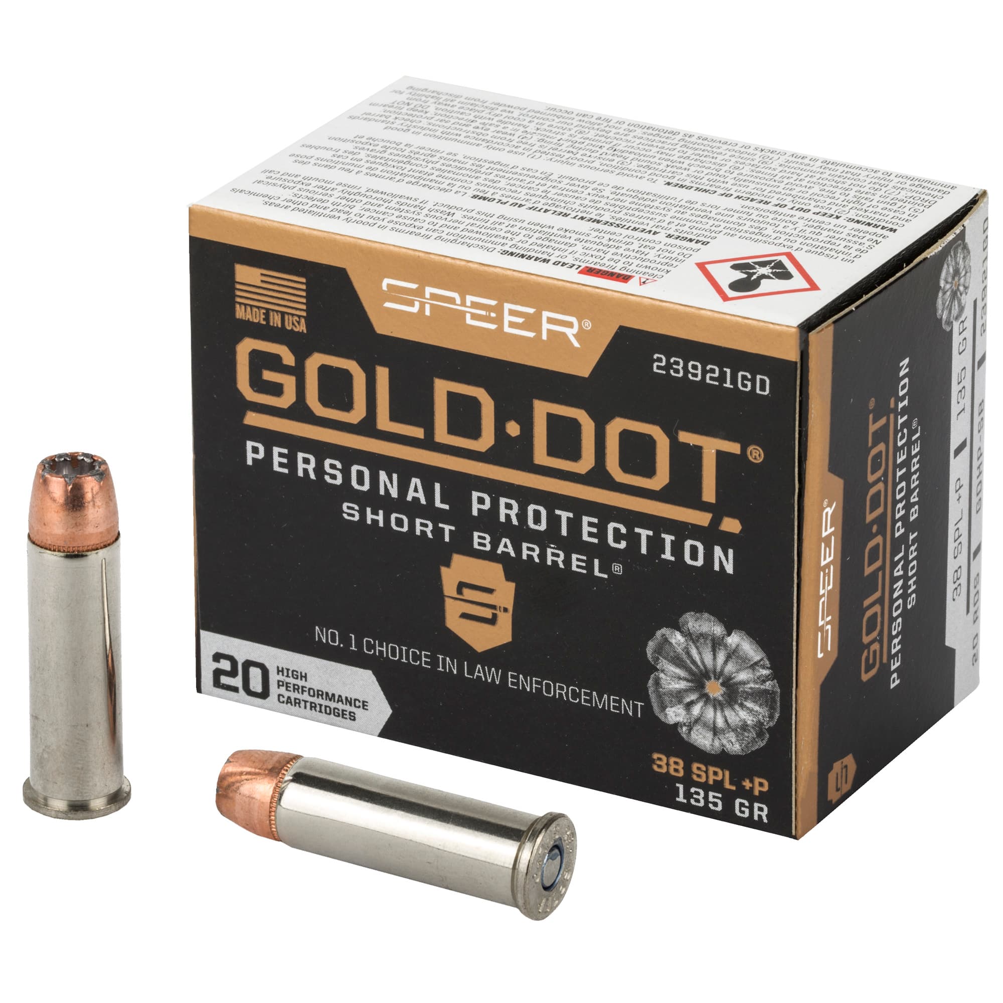Speer Gold Dot Short Barrel 38 Special Hollow Point 135 Grain 20 Rounds