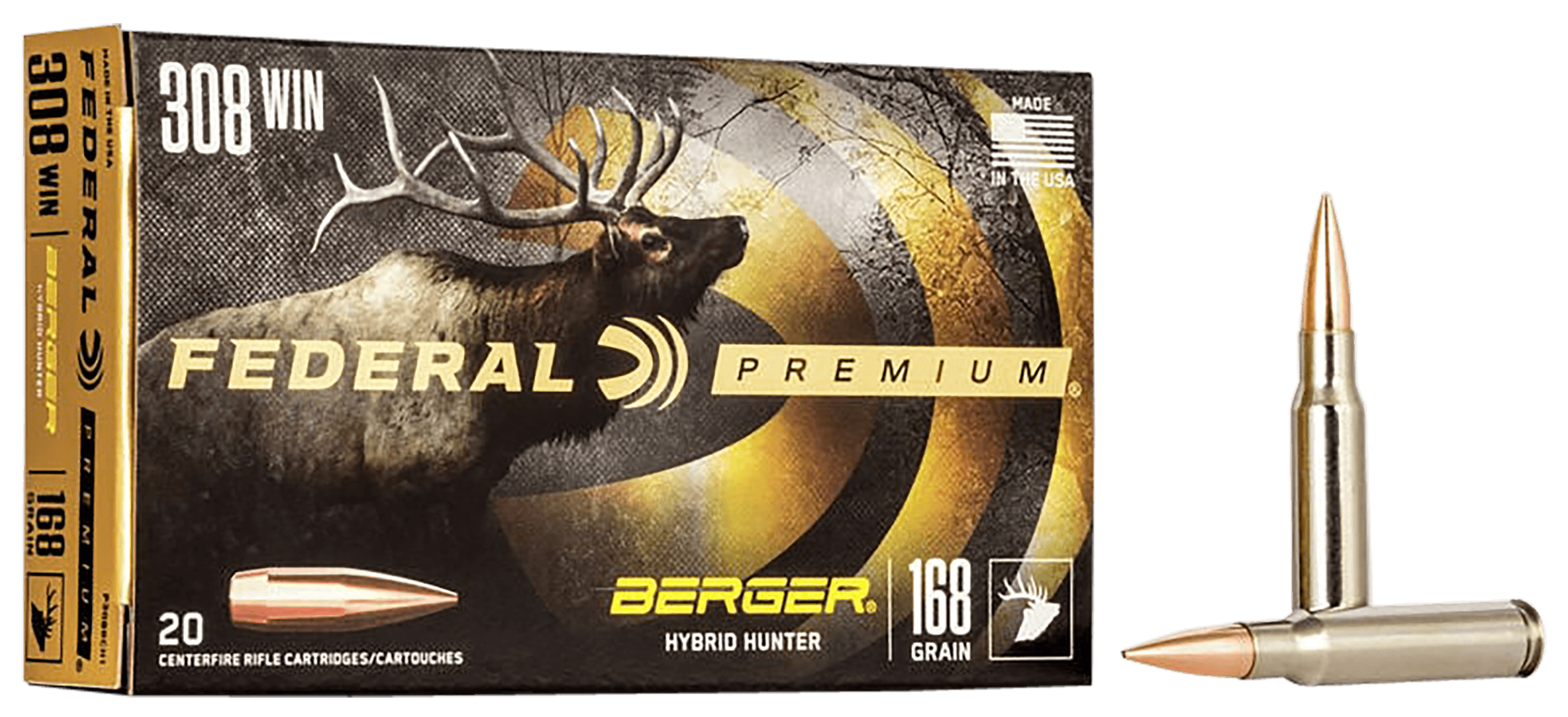 Federal Premium Berger Hybrid Hunter 308 Winchester 168 Grain 20 Rounds