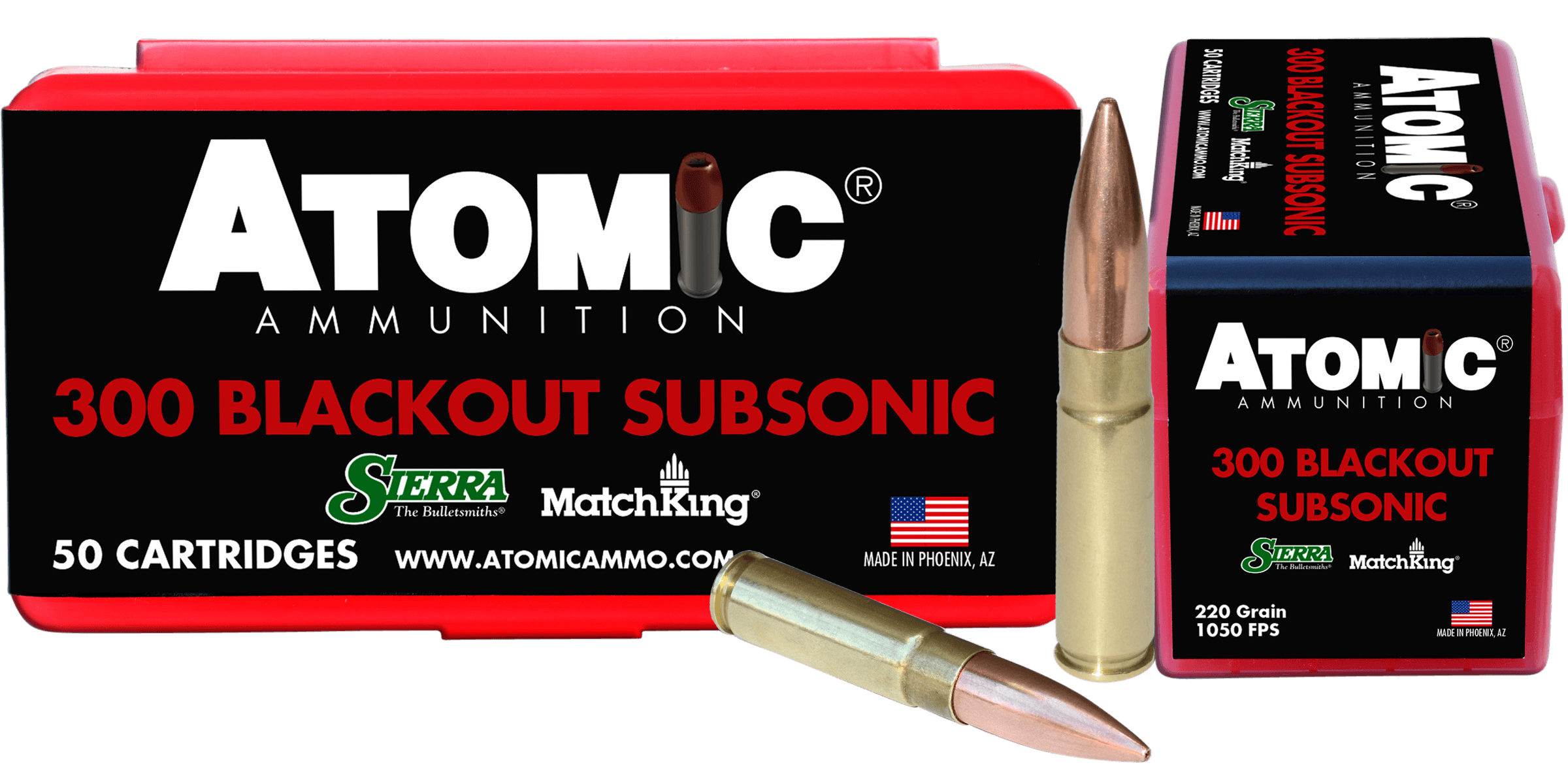 Atomic Ammunition 00465 Rifle Subsonic 300 Blackout 220 gr Hollow Point Boat Tail 50 Rounds