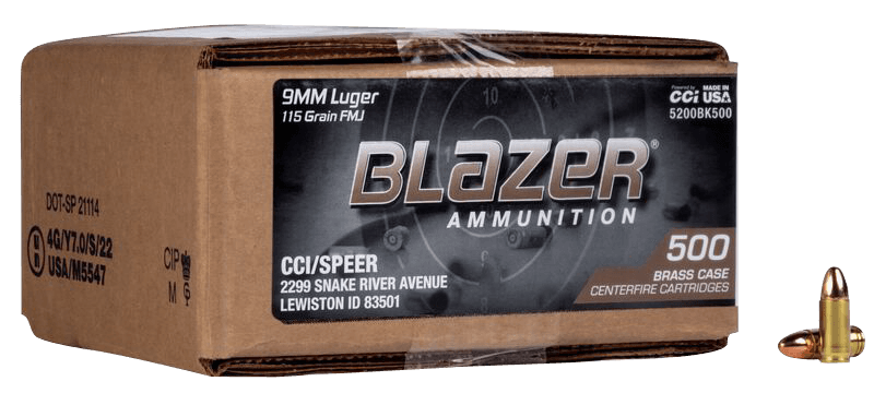 CCI Blazer Brass 9mm Luger Full Metal Jacket 115 Grain 500 Rounds