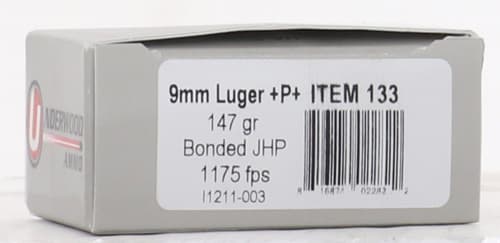 Underwood Ammo 9mm Luger Handgun Ammo - 147 Grain | +P+ | Bonded Jacketed Hollow Point | 20rd Box