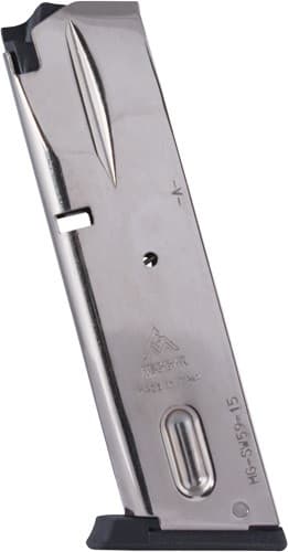 Mec-Gar 15rd 9mm Magazine Compatible with S&W 5900 Series 915 910 659 Nickel Finish