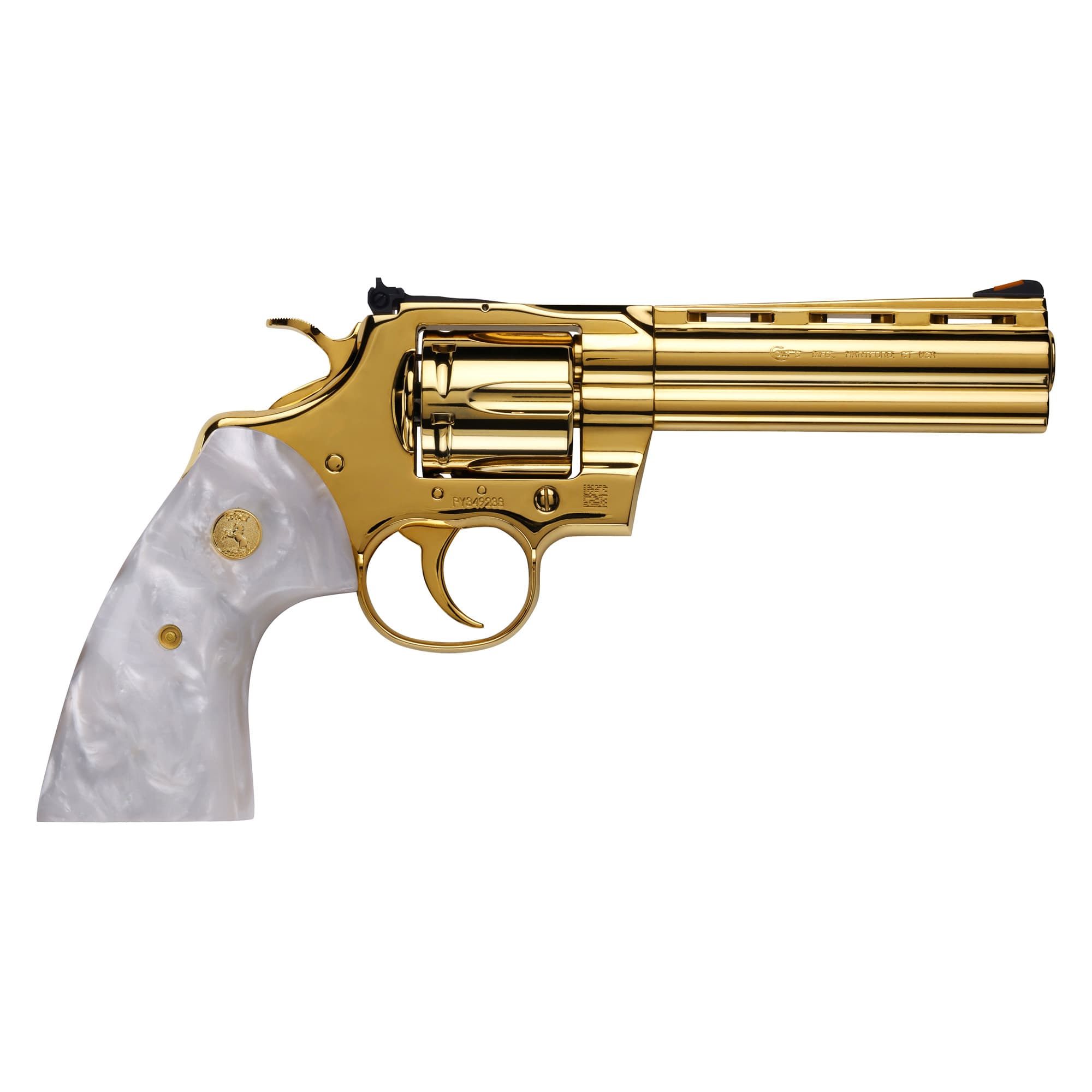 Colt Python 357 Magnum 5" 6 Rounds 24K Gold Stainless Steel Pearlite Grips