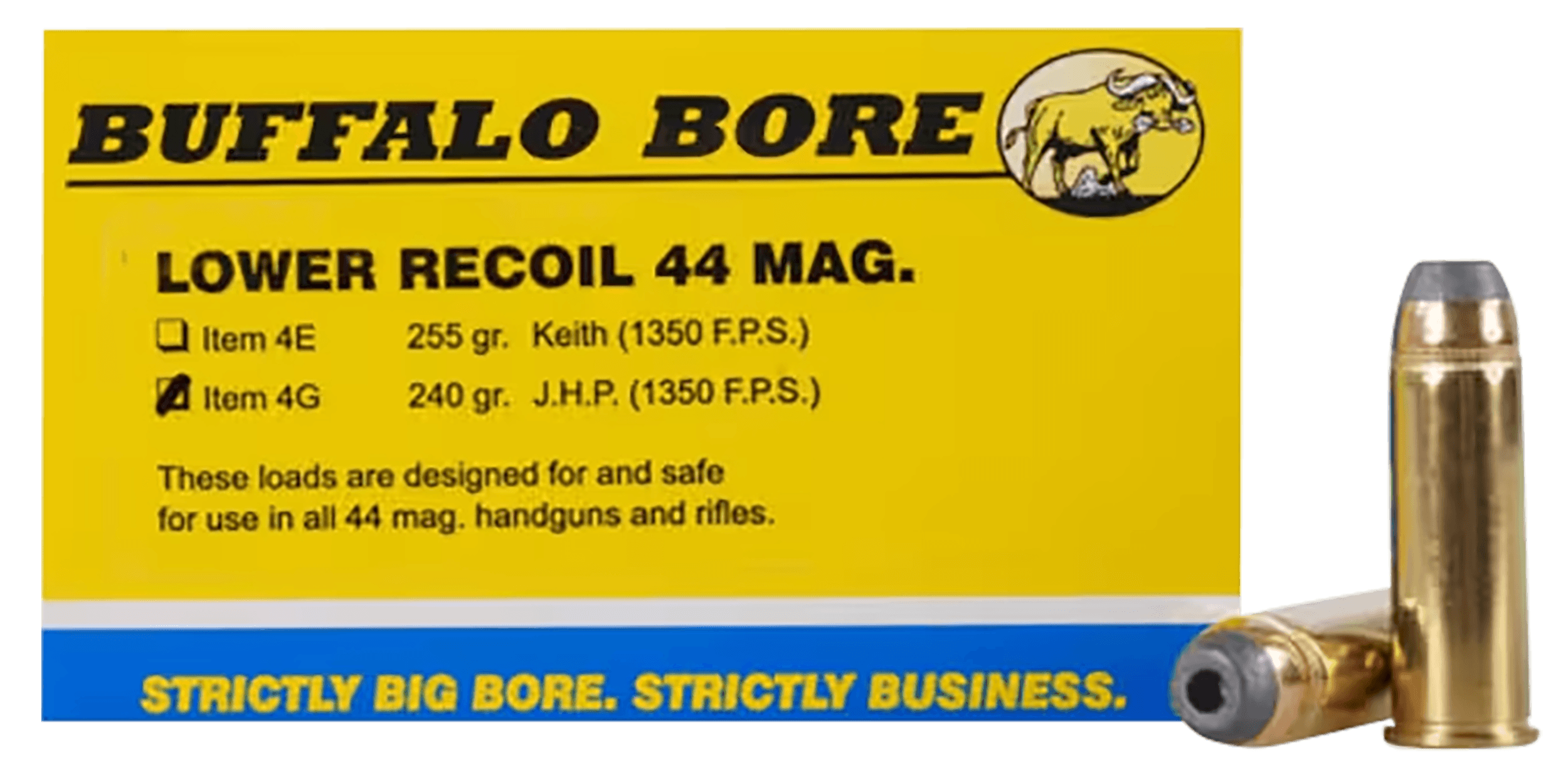 Buffalo Bore Ammunition 4G20 Low Recoil Strictly Business 44Rem Mag 240gr Jacket Hollow Point 20 Rounds