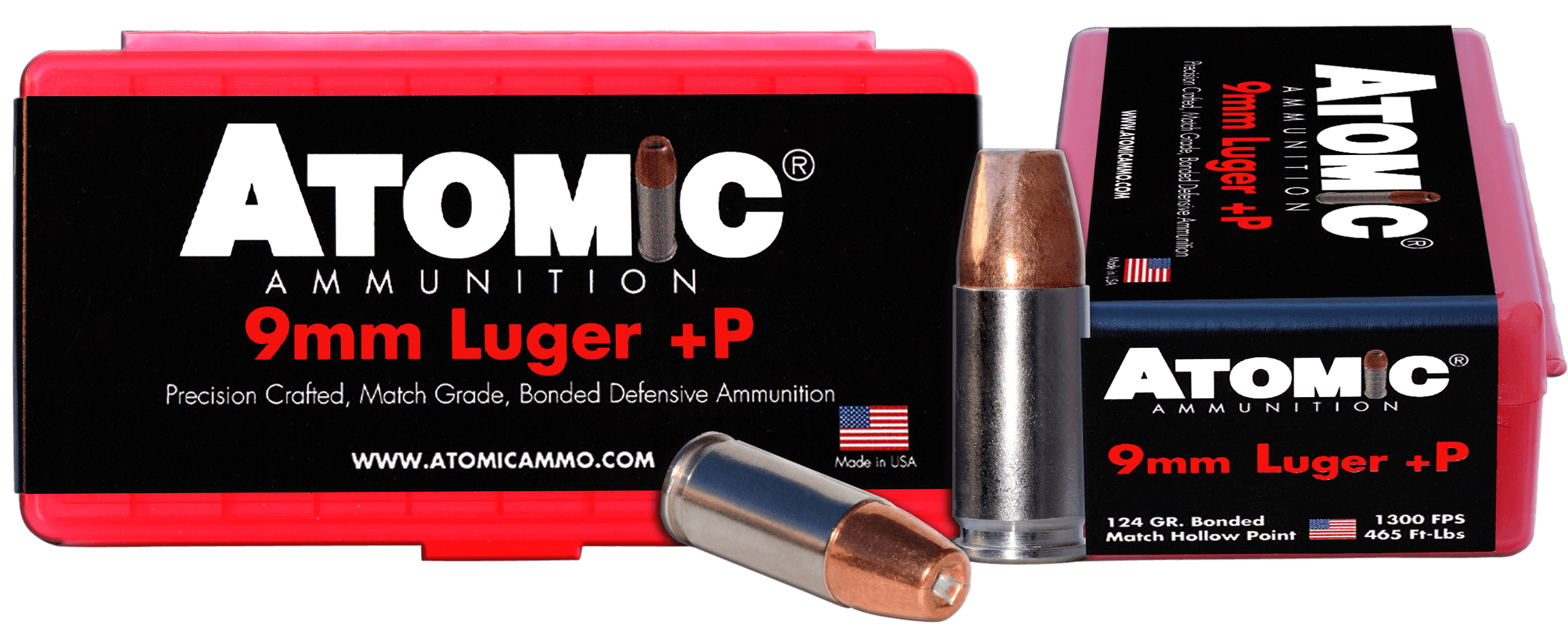 Atomic Ammunition 00454 Pistol Precision Craft 9mmLuger +P 124gr Bonded Match Hollow Point 20 Rounds