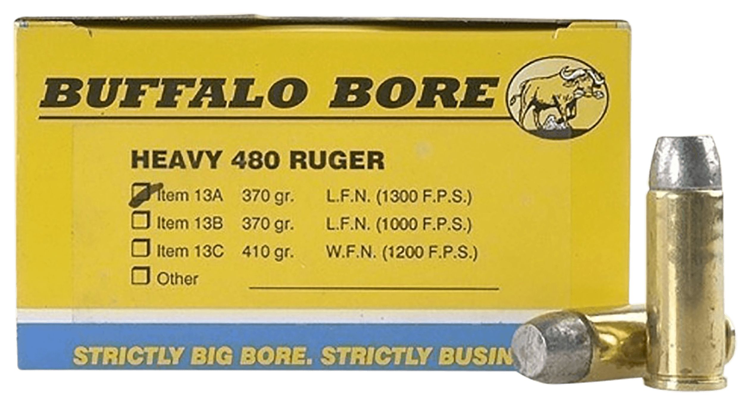 Buffalo Bore Ammunition 13A20 Heavy Strictly Business 480Ruger 370gr Lead Flat Nose 20 Rounds