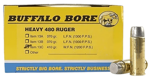 Buffalo Bore Ammunition 13C20 Heavy Strictly Business 480Ruger 410gr Wide Flat Nose 20 Rounds