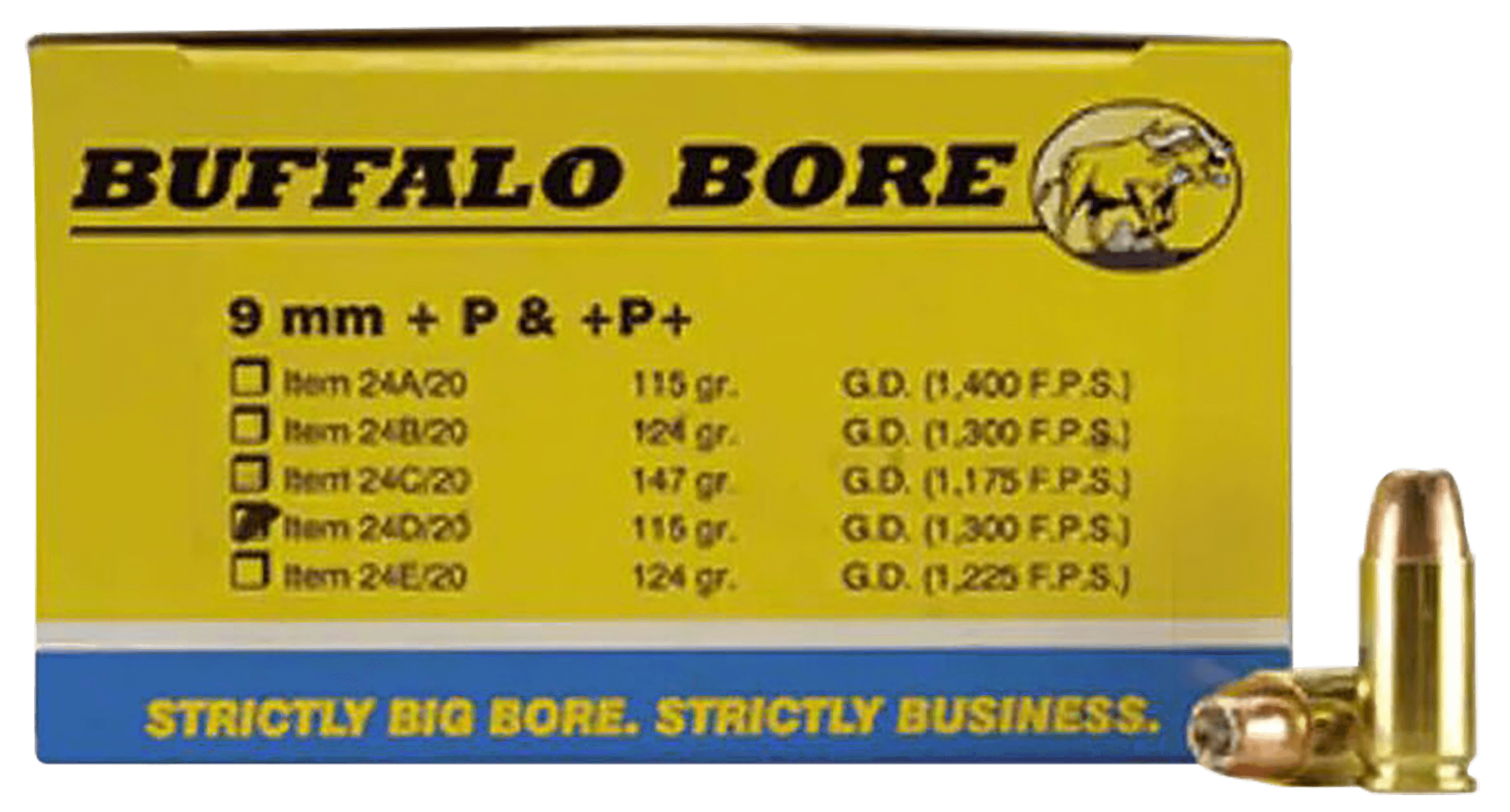 Buffalo Bore Ammunition 24D20 Personal Defense Strictly Business 9mmLuger +P 115gr Jacket Hollow Point 20 Rounds