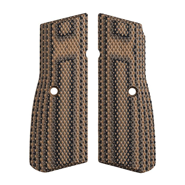 FN Hi-Power G10 Grips Hyena Brown Textured Checkered Ambidextrous Safety Cut
