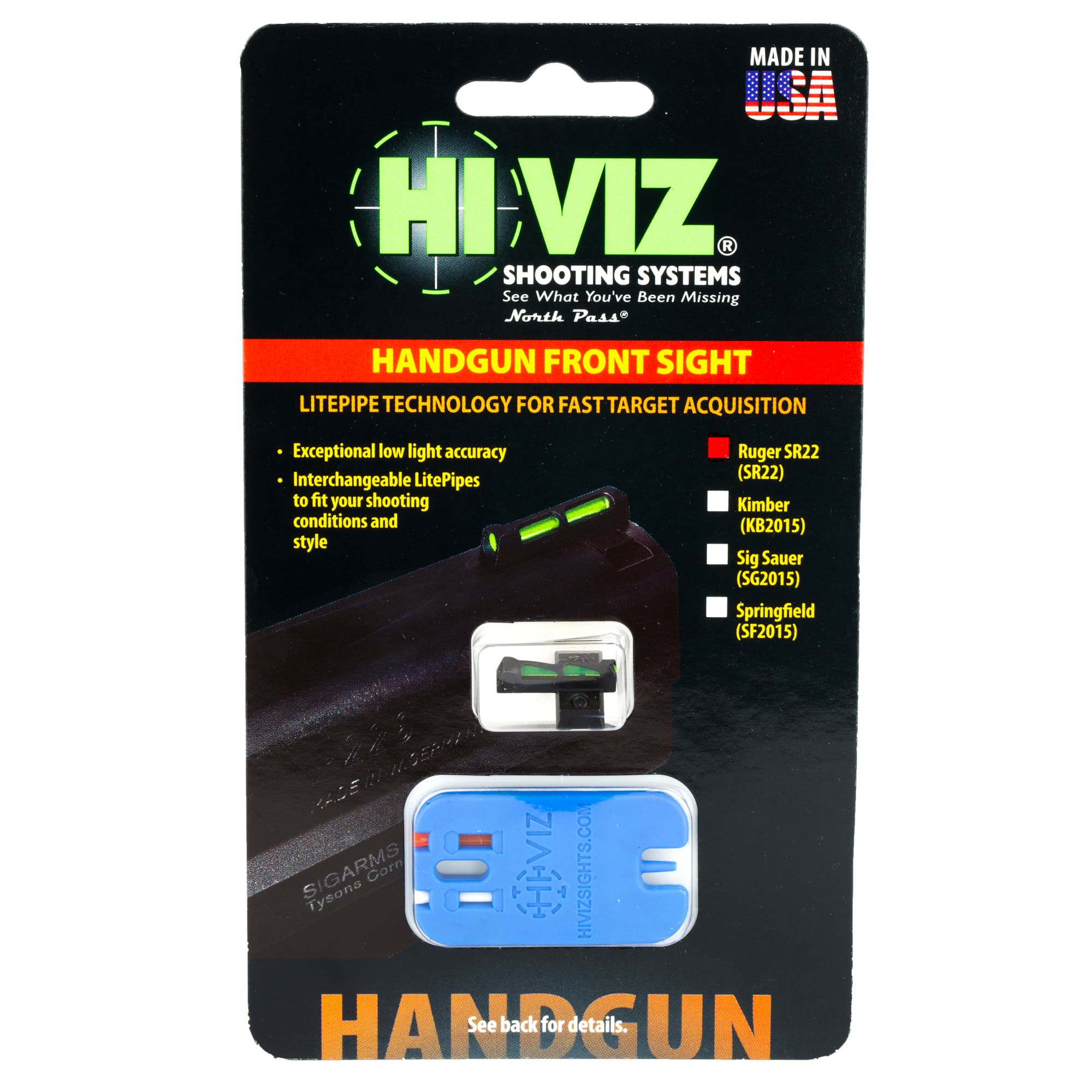 HIVIZ SR22 LiteWave Ruger SR22 Front Sight Green Fiber Optic