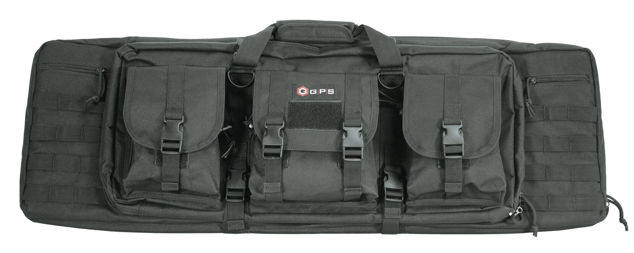 GPS Bags DRC36 Double Rifle Case 36" Black 600D Polyester w/ 2 Padded Pistol Sleeves MOLLE Webbing & Lockable Zippers