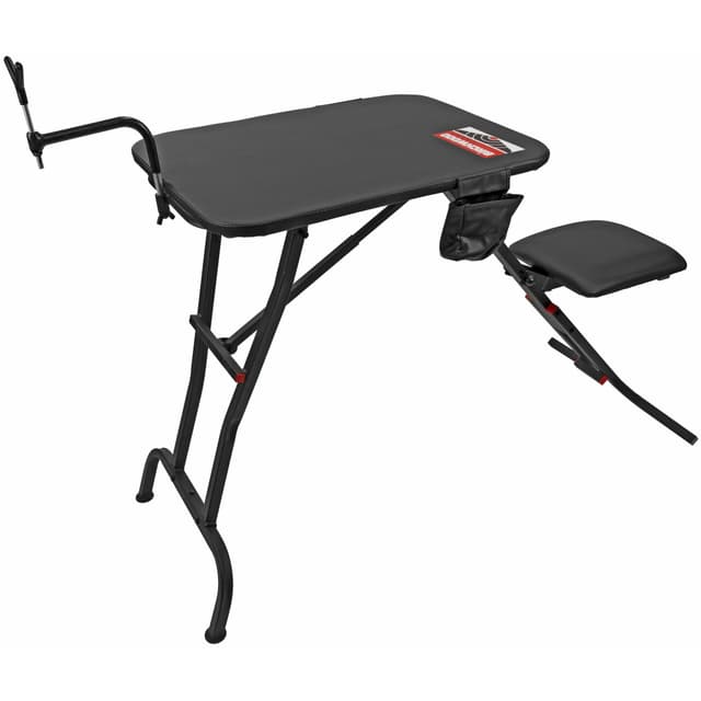 Birchwood Casey MSB100 Ultra Steady Shooting Bench Black Steel, Folding Seat, Pockets & Adjustable Rubber Coated Gun Rest 21" W x 28" L