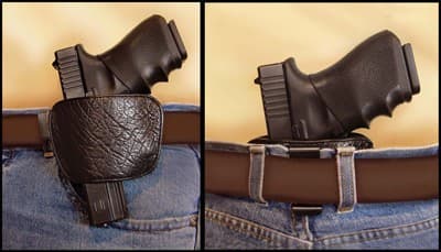 PSP 036BLK Belt Slide IWB/OWB Leather Belt Clip/Slide Fits Small/Med Semi-Auto Ambidextrous