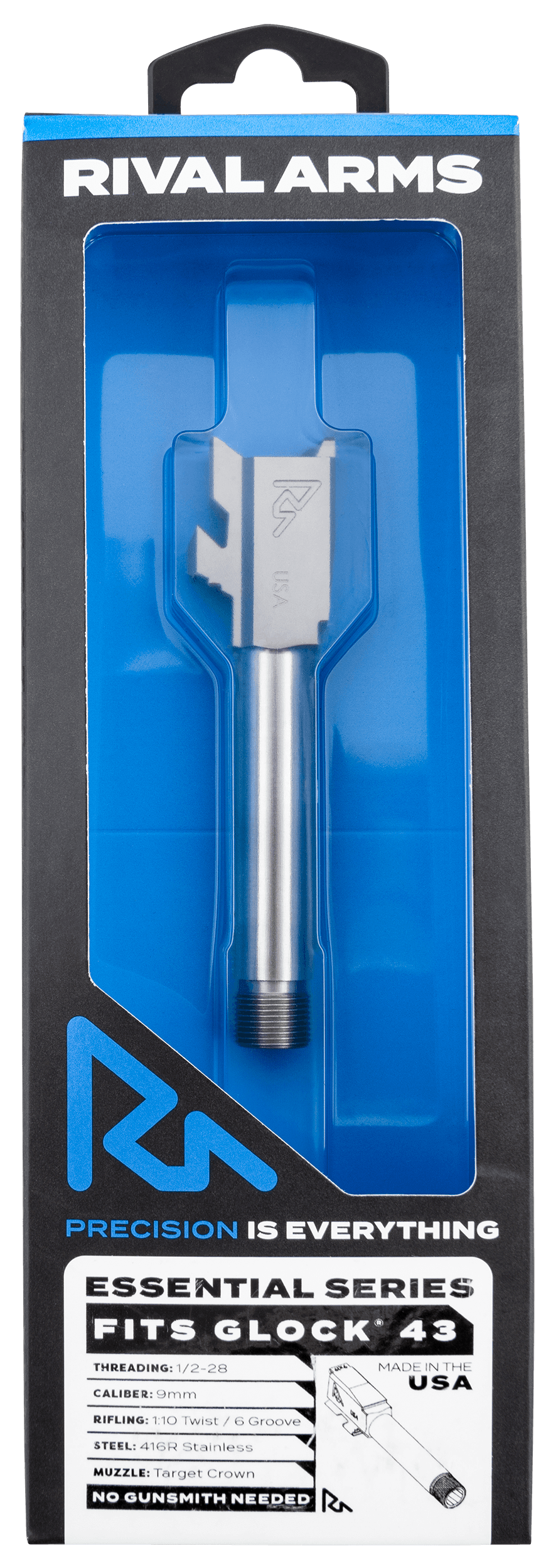Rival Arms Essential V2 Dropin Barrel 9mm for Glock 43 3.41in Stainless