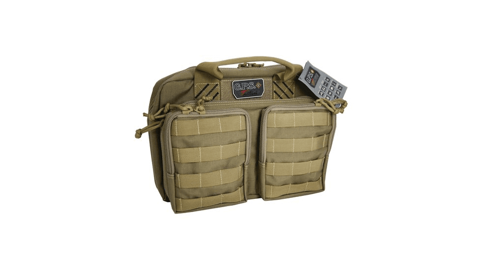 GPS Bags T1312PCT Tactical Quad +2 Tan 1000D Polyester with YKK Lockable Zippers, 8 Mag Pockets, 2 Ammo Front Pockets, Visual ID Storage System & Holds Up To 6 Handguns