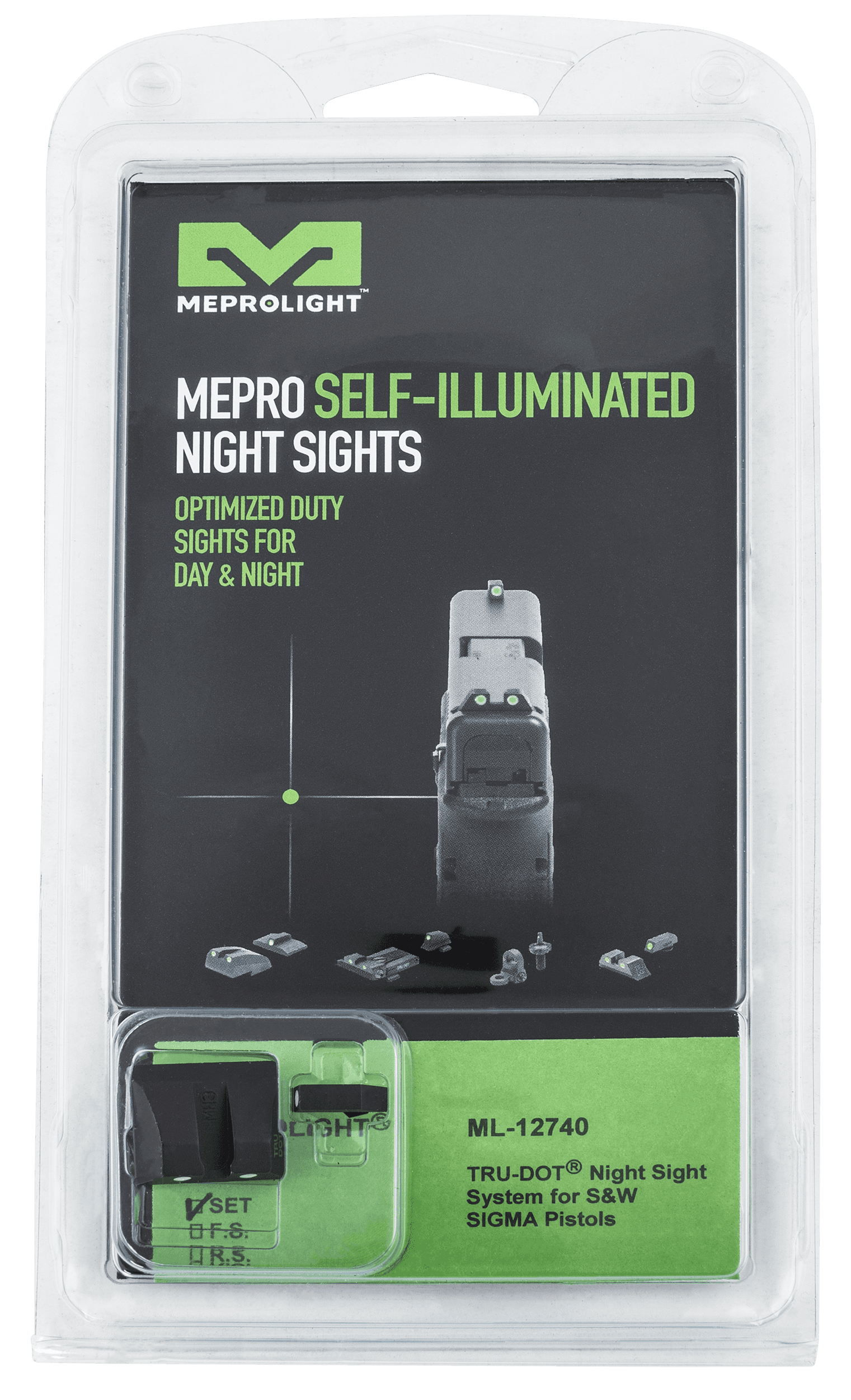 Meprolight Tru-Dot Green Tritium Front Rear Sights for Smith and Wesson Sigma SDVE