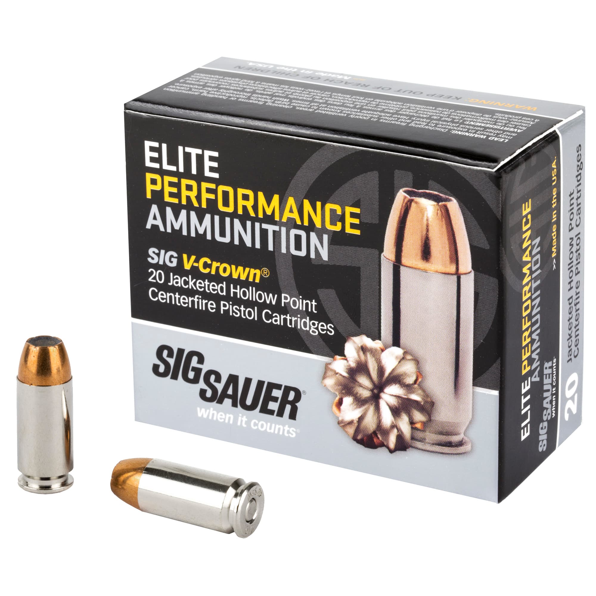 Sig Sauer Elite Performance 40 S&W V Crown Jacketed Hollow Point 165 Grain 20 Rounds