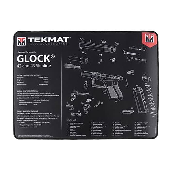 TekMat TEKR20GLOCK4243 Glock 42/43 Ultra 20 Cleaning Mat Glock 42/43 Parts Diagram 15" x 20"