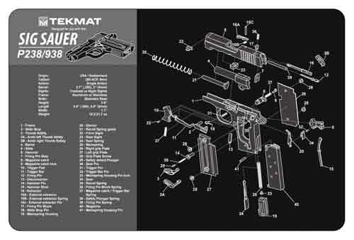 TekMat TEKR17SIGP238 Sig Sauer P238 Cleaning Mat Sig P238 Parts Diagram 11" x 17"