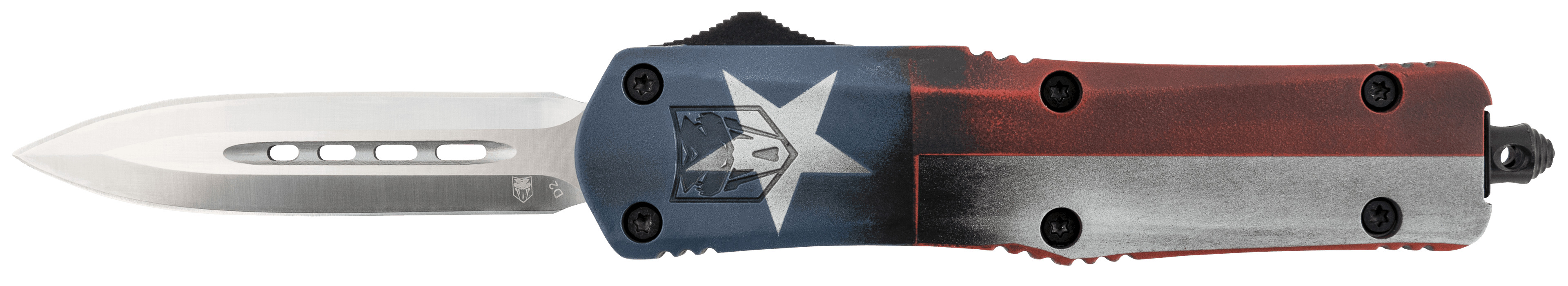 CobraTec Knives MCTXFS3DAGNS FS-3 Texas Flag Medium 3" OTF Dagger Plain Satin D2 Steel Blade, 5" Texas Flag Aluminum Cerakoted Handle