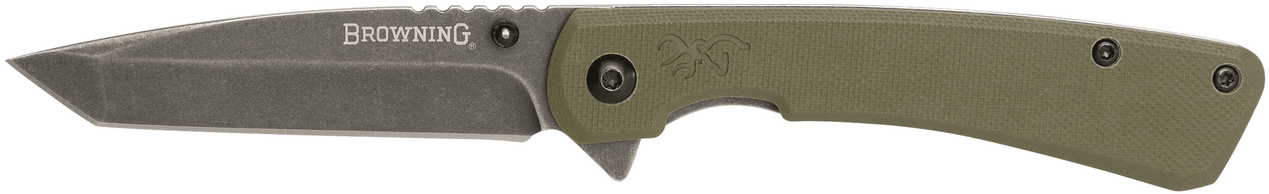 Browning 3220507 Branded Rock EDC 3" Folding Tanto Plain Black Stonewashed 7Cr17MoV SS Blade OD Green, G10 Handle